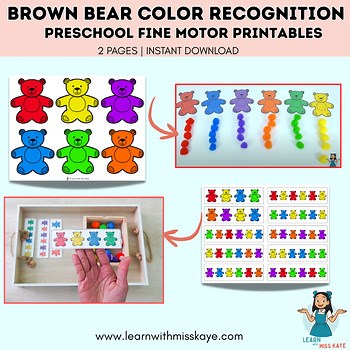 Brown Bear Brown Bear Activities |Color Sorting Fine Motor for Toddler and Pre-K