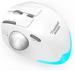 Docooler F-33 Wireless Trackball Mouse - Easy Thumb Control, Precision and Smooth Tracking, Tri-Mode Ergonomic Mouse wirh Programmable and Adjustable Mouse Angle Compatible for PC, Laptop - White