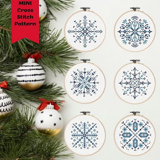 Snowflake Cross Stitch Pattern | Set of 6 Minis | Christmas Ornaments Embroidery | PDF Digital Download - Etsy