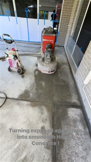 Clients had enough of the ruff exposed aggregate under foot 🦶so now it’s time to turn this into some smooth Honed Concrete 🏆 | Showcase Concrete & Polishing