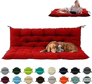 Outside Porch Cushion with Backrest, Thicken Waterproof Patio Swing Cushion 2/3 Seater Replacement, Bench Swing Cushions Outdoor Furniture (Bench Seater Cushion - Red, 60x40 inches)