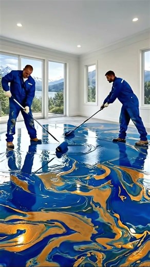 Ultimate Blue & Gold Epoxy Floor Tutorial — Full Marbled Installation #design #epoxy #diy