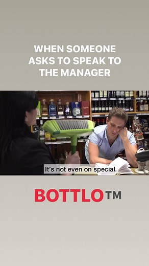 1.5M views · 10K reactions | When someone asks to speak to the manager at BOTTLO™️. With Luke Heggie & Rebecca De Unamuno - Comedian. #bottlo #bottleshop #retail #customers #customerservice #customerfeedback #comedy #sketchcomedy #funny #australian #aussiehumour #facebookreels #reels #comedyseries | Cam Knight | Facebook