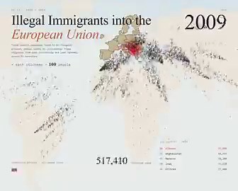 It’s one thing to see a graph saying, “12 million illegal migrants entered Europe since 2008.”It’s another thing to actually see it.Every blip in this animation represents 100 people.