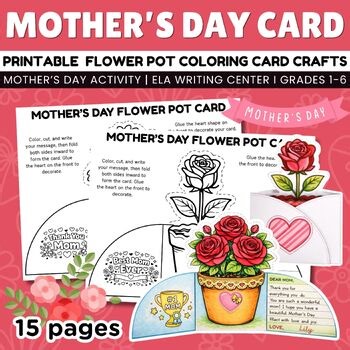 Mother’s Day Flower Pot Foldable Card Crafts, DIY Coloring & Writing Templates