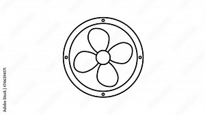 Round exhaust fan icon animation. Electric mechanical ventilator working.