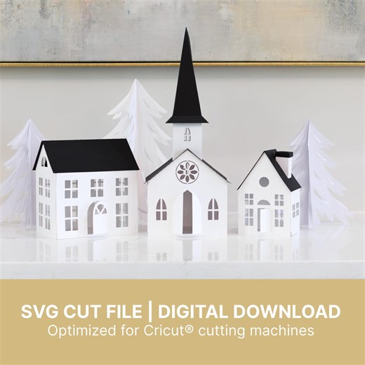 Christmas Village SVG for Cricut | DIY 3D Paper House Templates | Easy Assembly Digital Download - Etsy