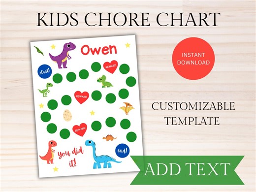 EDITABLE Boys Chore Chart Dino Chores, Kids Dinosaur Reward Chart, Sticker Chart, Weekly Chore Chart, Behavior Chart, Instant Download Dinos - Etsy