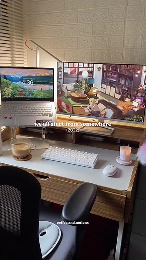 we've come a long way 🫶🏼 wow, looking back at my 2022 desk setup, it's clear how much things have changed! it's been quite the journey 🍃 #desksetup #setupinspiration #deskgoals #deskdecor #setup