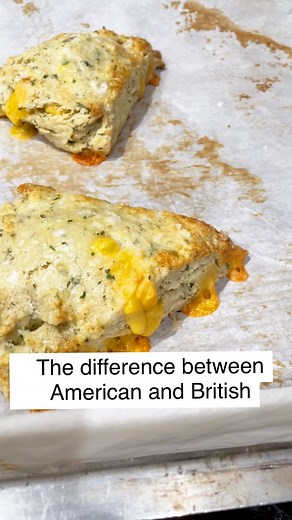 The difference between American vs. British scones: American Scones come in all different flavors, sweet - savory, often containing dried fruits, spices and toppings like glazes, sugar and salt. They are commonly cut into triangles and are meant to be enjoyed as is. British scones are much simpler, often made plain, with the intention to “fix up” commonly with jam and clotted cream. The British Scones much more resemble what Americans call biscuits than scones | Bread and Butter Baking