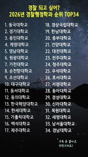 경찰 되고 싶어? 2026년 경찰행정학과 순위 TOP34 #경찰행정학과순위 #대학서열 #대학교순위