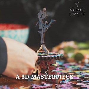 Beautiful wooden jigsaw puzzles with unique pieces in shapes of animals, people & more. A 2D puzzle with an alternative 3D solution awaits! | Mosaic Puzzles