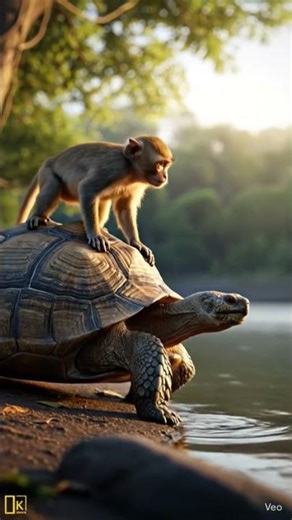 turtle helps the monkey to cross the river #viral #trending #shorts