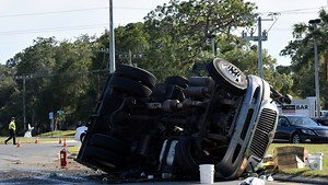 Overturned sewage truck spills contents onto U.S. 41