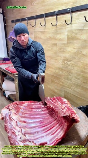 Traditionelle Metzgerei: Das Zerteilen großer Fleischstücke von Hand mit Präzisionswerkzeugen