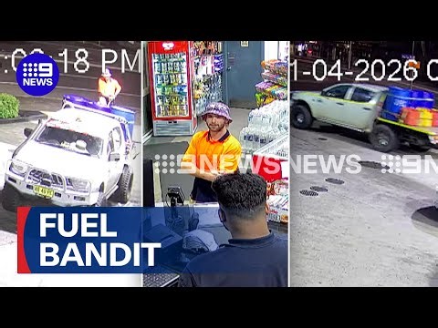 Moment alleged fuel bandit drives away with $3,000 worth of petrol | 9 News Australia