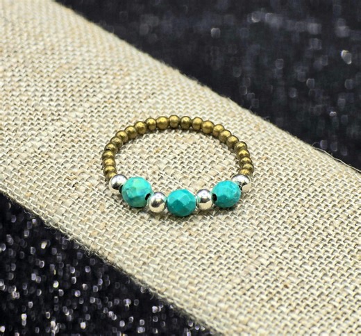 Stackable Turquoise Howlite Rings, Teal Gemstone Jewelry Gift, Aqua Wire Wrapped Minimalist Accessory, Gold, Silver, or Antique Bronze - Etsy