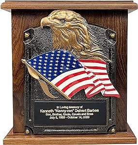 American Flag and Eagle Cremation Urn, Wooden Funeral Urns with Personalized Engraving
