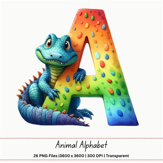Animal Alphabet PNG | A Z Learning Letters Set | Kids Nursery Font Printable Download Design Bundle - Etsy