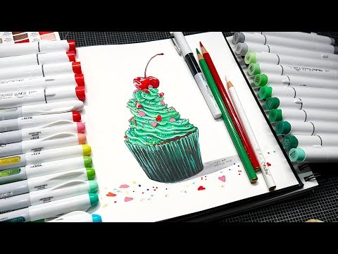 Ohuhu New Marker Color Codes Explained // Let's Draw a Christmas Cupcake!
