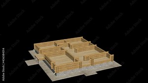Home construction. Build structure. Time-lapse 3d animation showing a process of building the house. House animation being assembled on transparent background. Alpha channel included. Full HD. Looped.