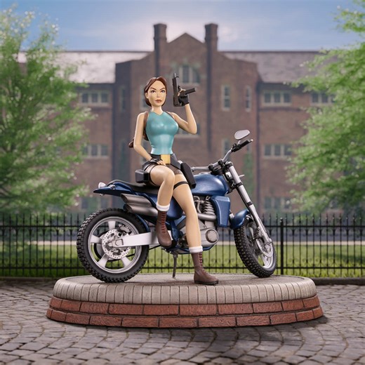 TOMB RAIDER: Lara Croft Classic Motorbike Statue