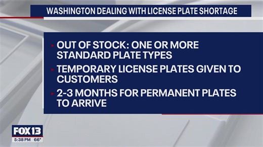 WA DOL announces license plate shortage