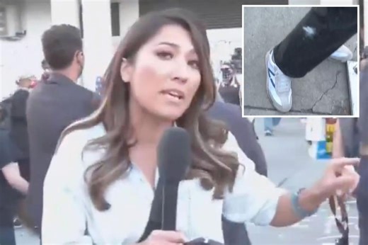 CNN reporter gags after getting hit with pepper spray live on air covering Los Angeles anti-ICE protests