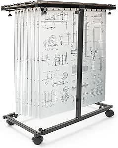 Mobile Blueprint Holder Rack Adjustable Height&Length Portable Blueprint Storage Organizer Stand Vertical File Plans Maps Posters and Drawings Display Rack for Home Office and Workplace Black