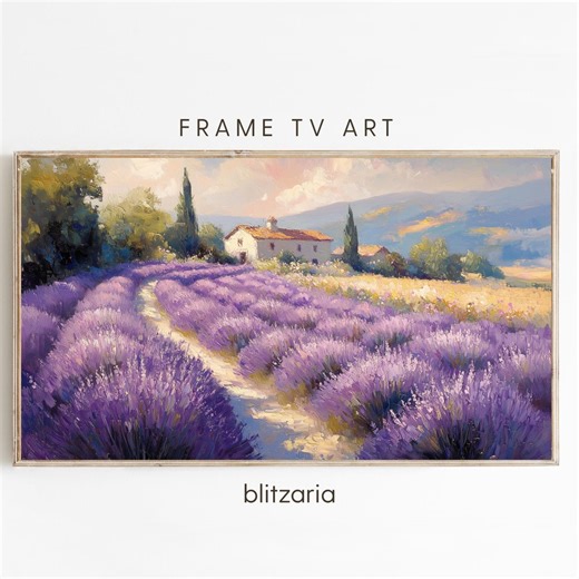Lavender Field Frame TV Art, Provence Lavender Landscape, Purple Flower Field Painting, French Countryside Wall Art - Etsy