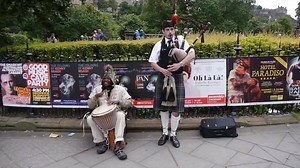 147K views · 1.4K shares | When a local busker gets together with a Fringe performer! Edited: The drummer is Bongo Terry and often plays in Falkirk. We love this combination, however they came together. | Edinburgh Spotlight | Facebook