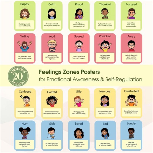 Feelings Chart for Kids Printable | Emotion Cards | Calm Down Corner Poster | Social Emotional Learning SEL | Classroom & Therapy Tool - Etsy