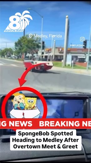Channel 8 Miami on Instagram: "SpongeBob has been seen on the move — with new sightings suggesting he’s on his way to Medley. This comes just after the Overtown meet & greet, where crowds gathered for photos and reactions during the surprise appearance. It’s not clear where the next stop will be or whether another official event is planned, but locals are already keeping an eye out for the next sighting. We’ll share updates as they come in. Should Medley get a meet & greet next? #miami #fyp #flo