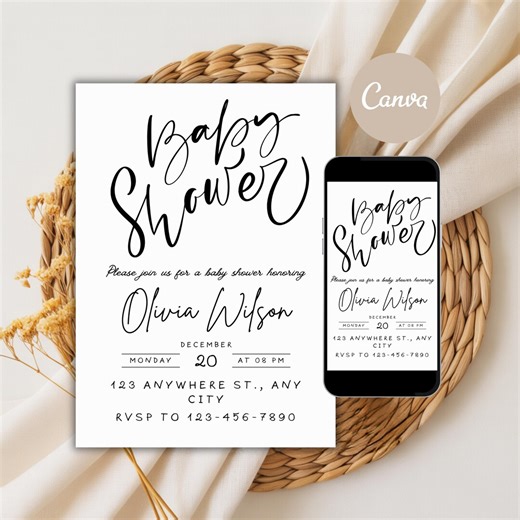 Modern Baby Shower Invitation Template: Elegant Minimalist Canva Card (printable, Digital Download) - Etsy