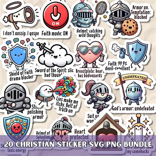 Armor of God Sticker Pack SVG PNG Bundle, Funny Kawaii Faith Printable Clipart for Water Bottle & Laptop, Christian Humor Digital Stickers - Etsy UK