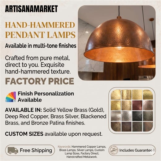 Hammered Copper Pendant Light: Hand-forged Dome, Rustic Farmhouse Kitchen Island Lighting - Etsy