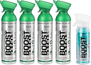 Boost Oxygen Canned 4 Portable 10 Liter Natural Oxygen Canister Bottle with 1 Natural Pocket Sized Pure Canned Oxygen Bottle Canister