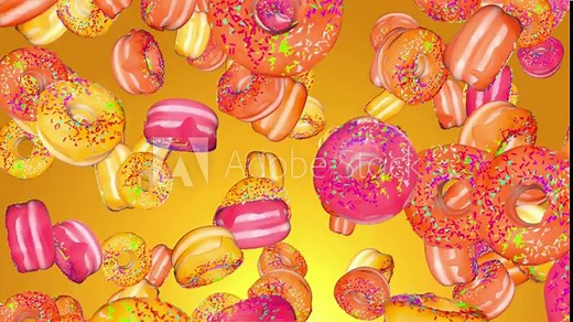 4K 3D Donuts Falling Down On Green Screen With Alpha Matte Loop Backgrounds. frosting doughnuts, tasty unhealthy dessert animated background, donut national day, gourmet food graphic design.