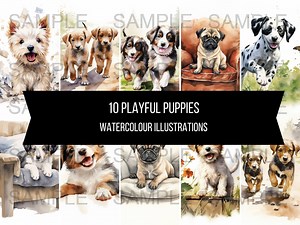 10 Puppies Pictures Illustrations Art Instant Digital Download Artwork Clipart Images Watercolour Pets - Etsy Australia