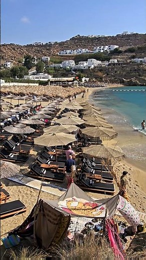 Mykonos Greece - View of Paralia Super Paradise Beach - Super Paradise Club