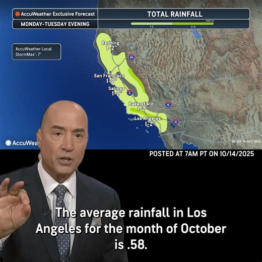17K views · 202 reactions | Severe weather, including flash flooding, damaging winds, isolated tornadoes, and mudslides, are possible across Southern California on Tuesday. 1-2 inches of rain is expected in Los Angeles. For perspective, the average rainfall in LA for the month of October is .58 inches. | AccuWeather | Facebook