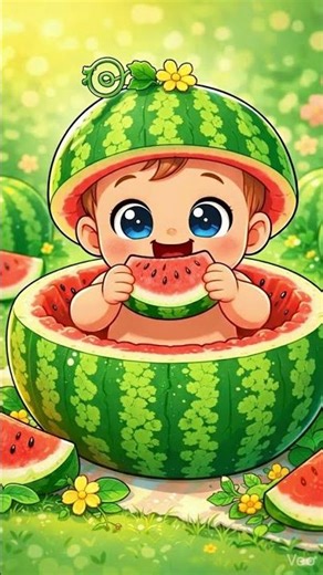 Cute Watermelon Baby Eating Watermelon 🍉 | Adorable Cartoon Animation