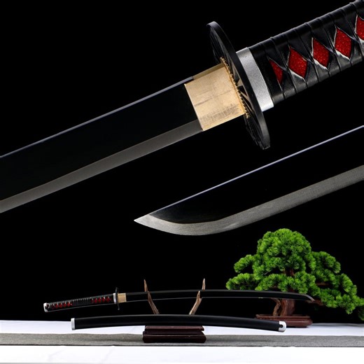 Tanjiro's Black Nichirin Sword,1045 Carbon Steel Blade&circular Tsuba With Flame Pattern Blade,,demon Slayer Anime Cosplay Prop - Etsy