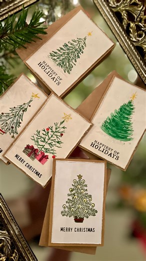 Em on Instagram: "Tiny Christmas card set made with Tim Holtz 665927 Chapter 3 dies and Scribbly Christmas tree stamps #timholtzchristmascard #christmascarddiy"