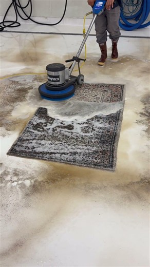Scrubbing away the dirt on an extremely muddy outdoor patio rug 🫧