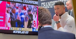 VIDEO: Notre Dame HC Marcus Freeman's Heartbreaking Reaction Was Caught On Camera As He Watched Ohio State's Trophy Presentation Outside Locker Room