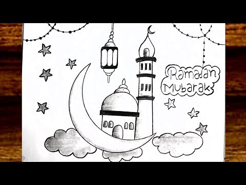 Ramadan Mubarak Drawing Easy Step By Step / Ramzan Mubarak drawing/Moon drawing/Easy Ramadan Drawing
