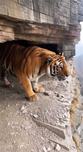 Extreme Hunting: Tiger Navigates Vertical Cliff Face 🐅⛰️#shorts