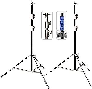 Heavy Duty Light Stand Photography Stainless Steel Light Stand, 2Pack Spring Cushioned Light Stand with 1/4"to3/8" Universal Adapter for Studio Strobe Flash Speedlight Max Load 22lb Length 9.3ft/112in