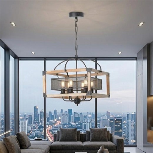 Wood Chandelier Ceiling Light: Rustic Farmhouse Lighting, Vintage Hanging Ceiling Lamp - Etsy